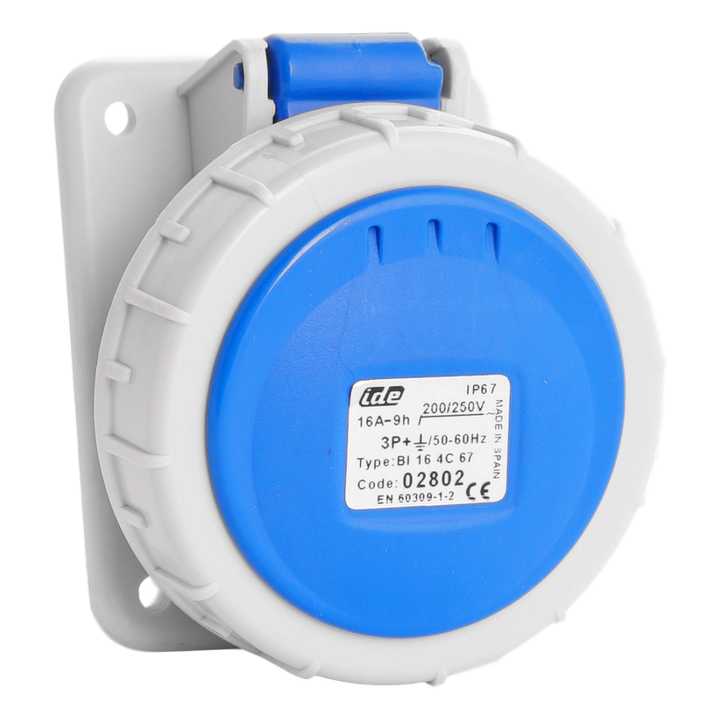 IDE CEE 16A 3p+T 240VAC IP67 bleue prise encastrée inclinée