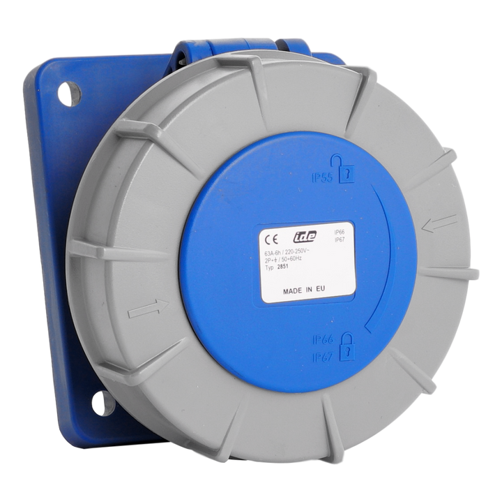 IDE CEE 63A 2P+T 230VAC IP67 stopcont. inbouw schuin