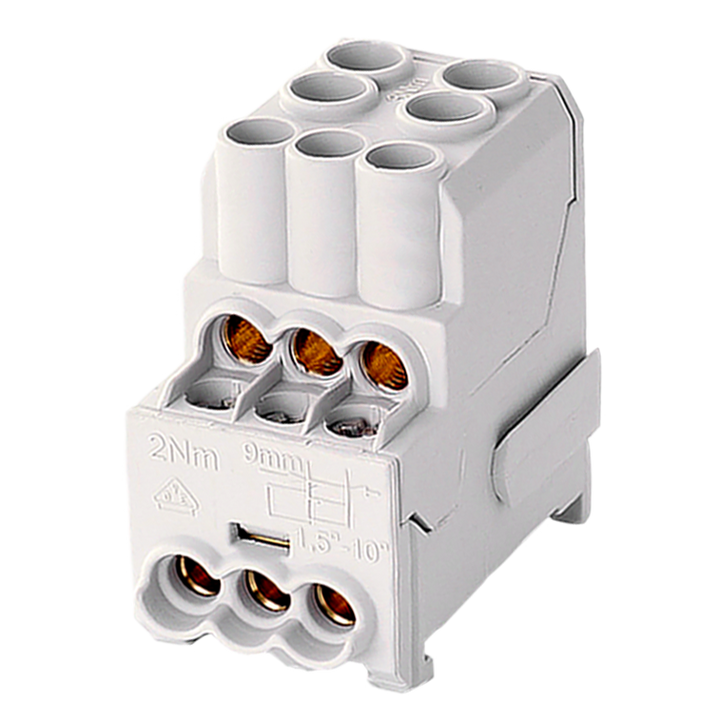 Borne de distr. UVB100 1p 2x16, 6x6mm² Cu L grise