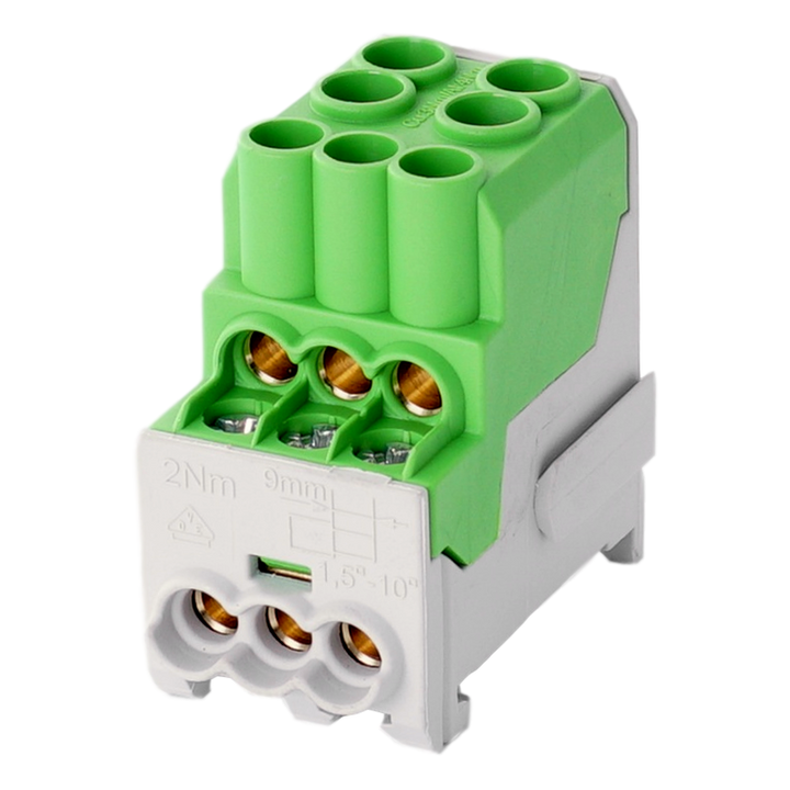 Verdeelklem UVB100 1p 2x16, 6x6mm²  PE groen