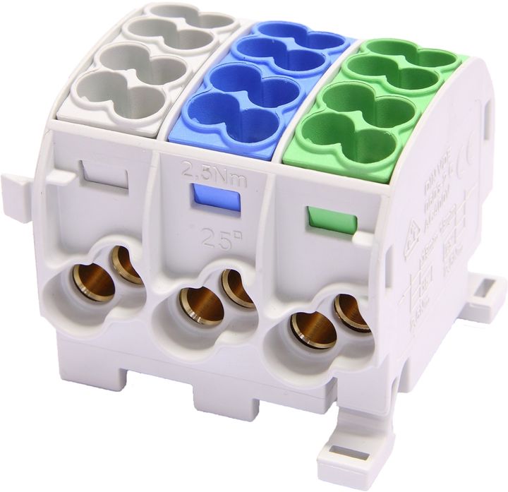 Branch terminal block HLAK25 C 3p 2x25, 2x16mm² Cu LNPE