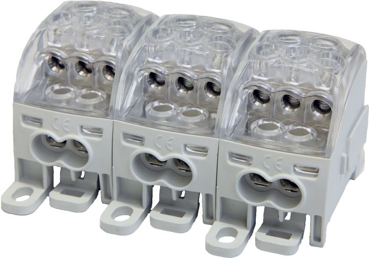 Bornier de distr. PDB160 3p 25, 2x16, 3x10mm² Cu+Al gris