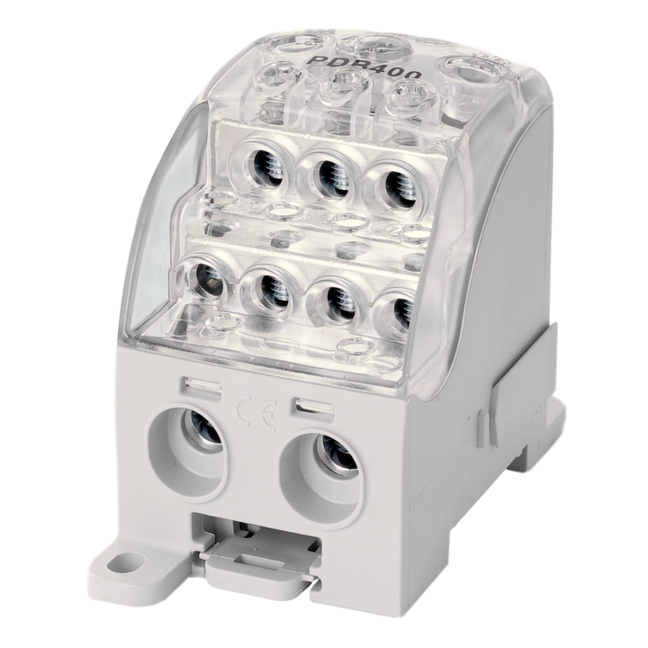 Borne de distr. PDB400 1p 120, 2x35, 3x25, 4x16mm² Cu+Al grise