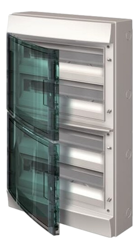 Opb. kast IP65 54 mod. (3x18) grijs TD + aardrail + uitbreekp.