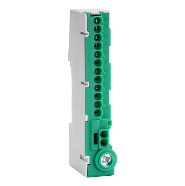 Barette enfichable verte, montage rail DIN, 15 connexions