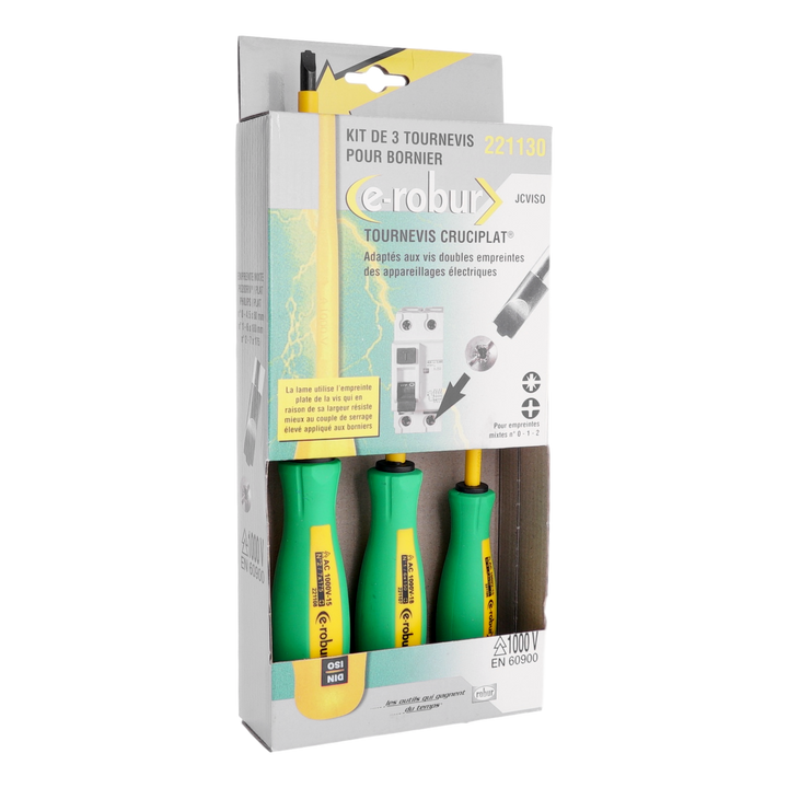 Set of 3 Phillips screwdrivers for ISO 1000V terminal blocks