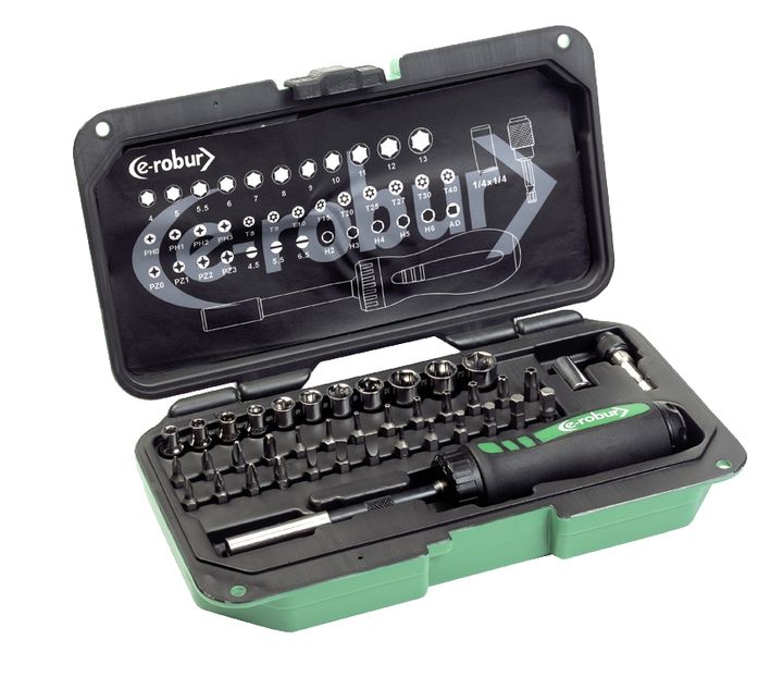40-piece ratchet screwdriver, bit and socket set