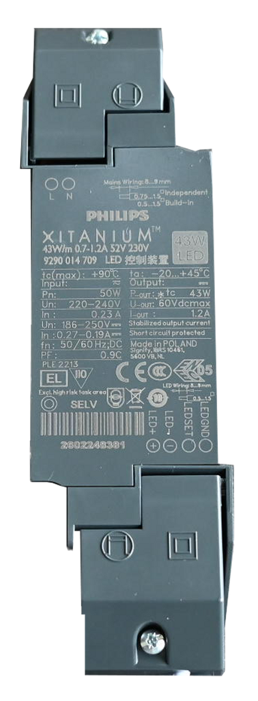 Xitanium 43W/m 0.7-1.2A 52V 230V 900mA Anti Traction +  män. Ansch.