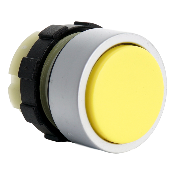 Bouton poussoir jaune, bague metal.