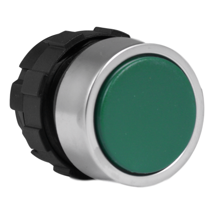 Bouton poussoir vert, bague metal.