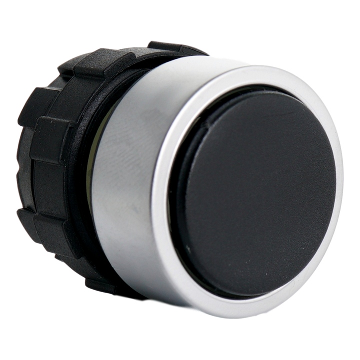 Bouton poussoir noir, bague metal.