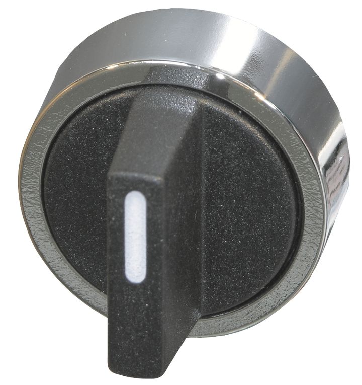 Draaiknop met hendel I->0<-II zwart met metalen ring