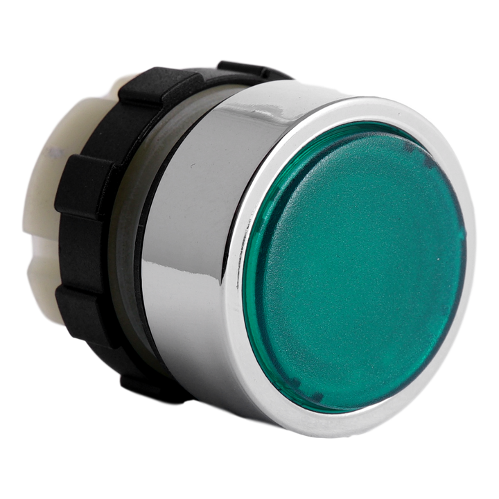 Druckknopfkappe  für Leuchttaster IP67 22.5mm Chrom Grün