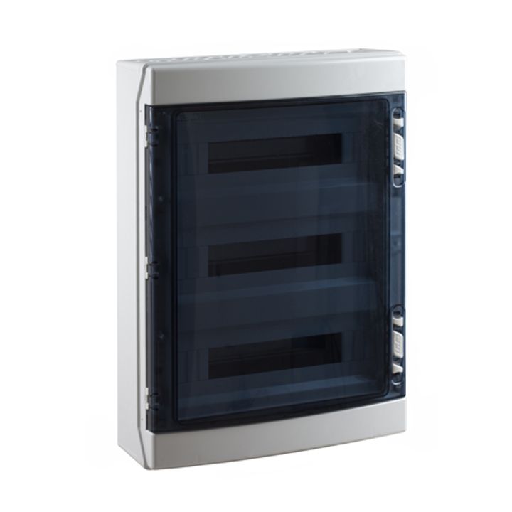 Opbouwkast IP65 transp. deur 3x 18 mod. + aardingsrail