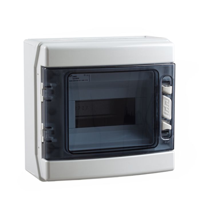 Opbouwkast IP65 transp. deur 1x 8 mod. + aardingsrail