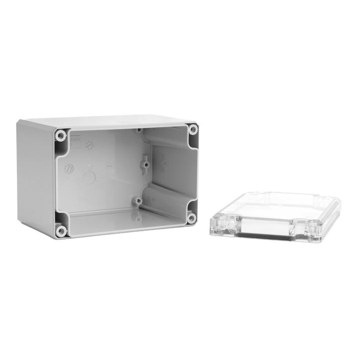 Cubo D ABS Gehäuse 80x120x86 Deckel Transp. Seitenwand Voll