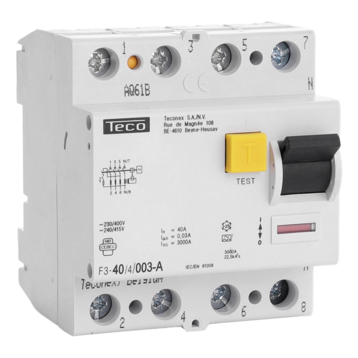 Differentialschalter Teco 4P 40A 30mA Type A 3kA