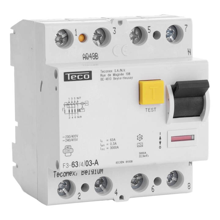 Differentialschalter Teco 4P 63A 300mA Type A 3kA
