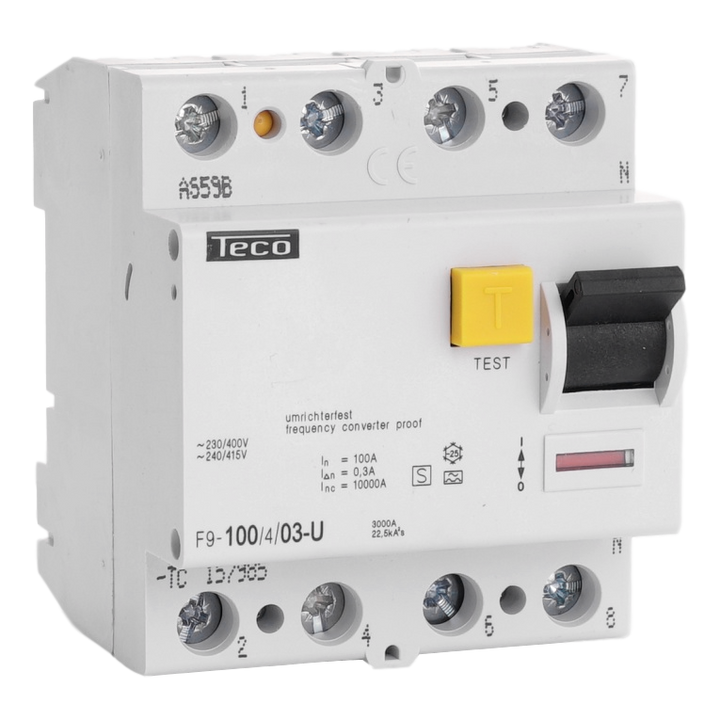 Differentialschalter Teco 4P 100A 300mA Type A Freq. Reg.