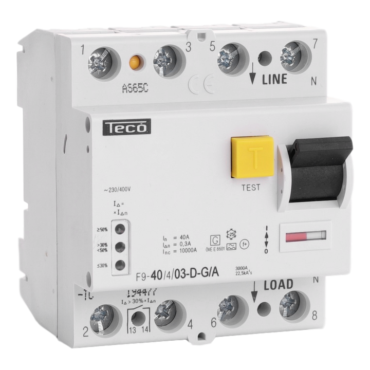 Differentialschalter Teco 4p 40A 300mA Dig. Type A