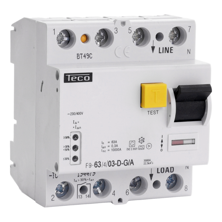 Residual current circuit breaker Teco 4p 63A 300mA Dig. Type A