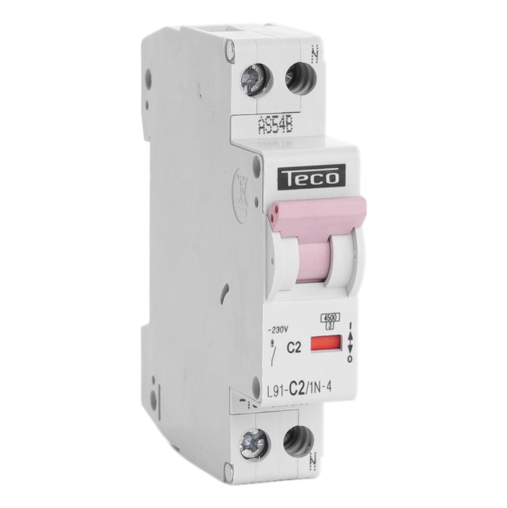Disjoncteur Teco 1N 2A 4,5kA Courbe C 1mod.
