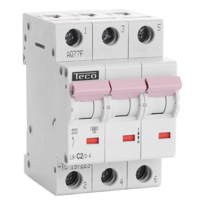 Disjoncteur Teco 3P 2A 4,5kA Courbe C