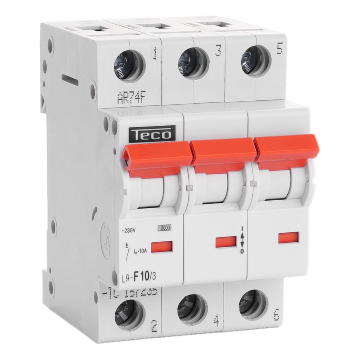 Disjoncteur Teco 3P 10A  Courbe F NBN C 61142