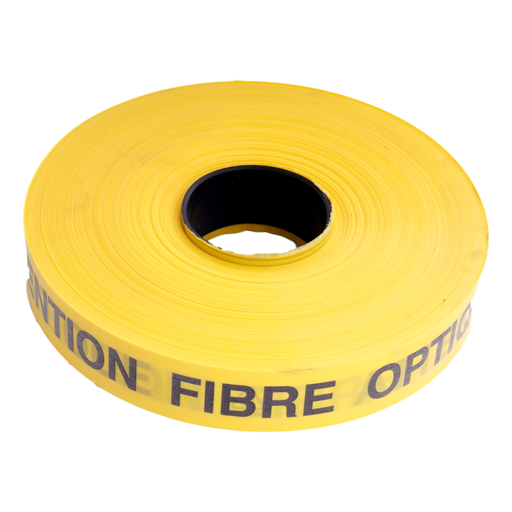 Waarschuwingsband 0,15mmx40mmx250m Ge/Zw 'fibre optique'