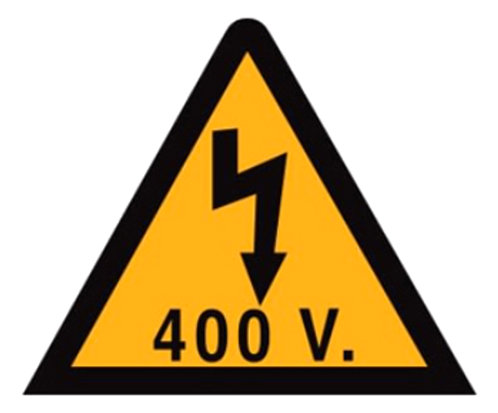 Triangle autocollant, 105mm, fleche & 400V