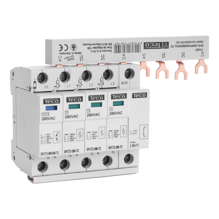 Plug-in surge arrester type 2 3+1p 280V + section rails