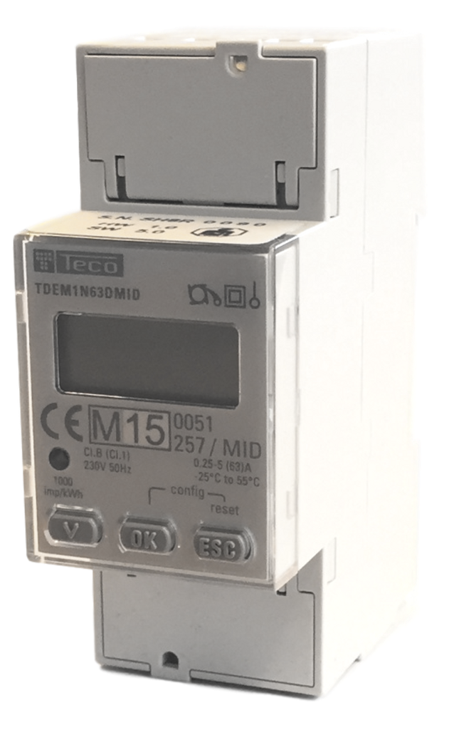 Compteur d'énergie digital Teco 1N 1mod 63A 2 comptages MID