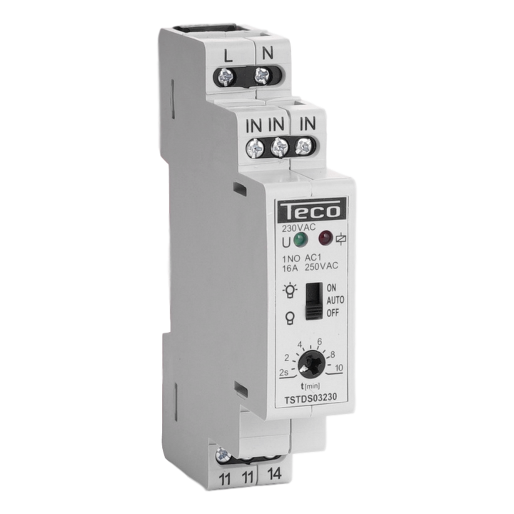 Treppenlichtzeitschalter Teco 230V 2s-10min mit ON-OFF