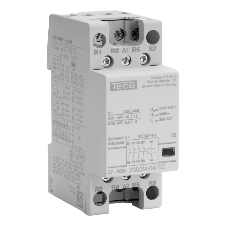 Installation contactor, 230VAC/50Hz, 4 N/C, 25A, 2 MU