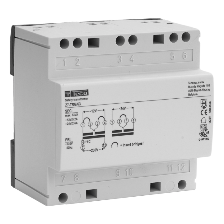 Sicherheitstransformator Teco 63VA 230VAC-12/24VAC