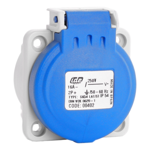 [/00402] IDE hh. schuko 16A 2p+A 230VAC IP54 stopcont. inb. veerkl.