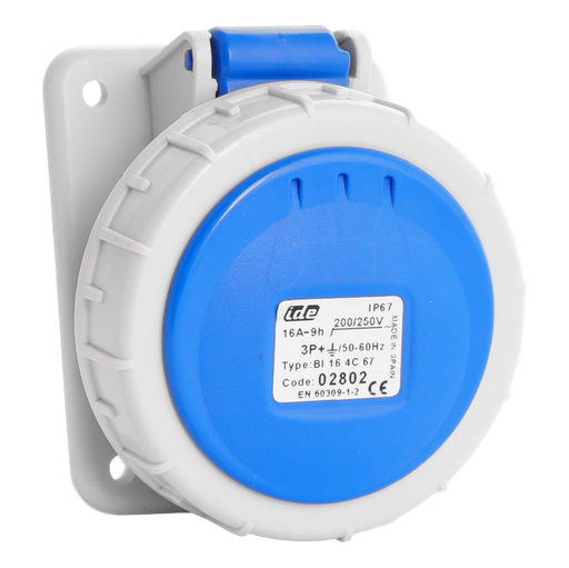 [/02802] IDE CEE 16A 3p+T 240VAC IP67 bleue prise encastrée inclinée
