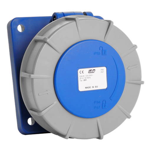 [/02851] IDE CEE 63A 2P+T 230VAC IP67 stopcont. inbouw schuin
