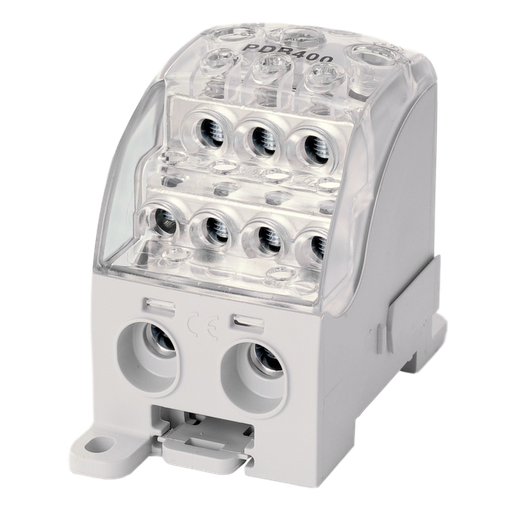[/082080-0-3] Borne de distr. PDB400 1p 120, 2x35, 3x25, 4x16mm² Cu+Al grise