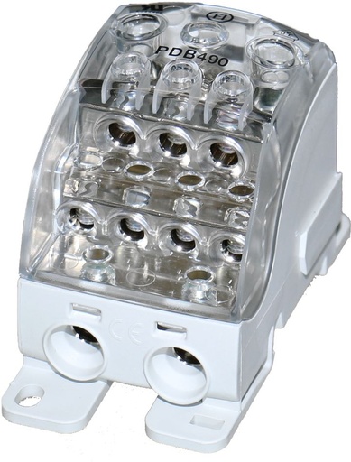 [/082090-0-3] Borne de distr. PDB490 1p 185, 2x35, 3x25, 4x16mm² Cu+Al grise