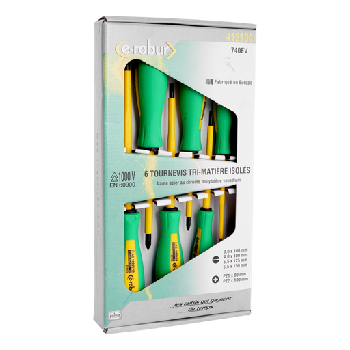 [/412100R] Set van 6 electriciensschroevendraaiers ISO 1000V