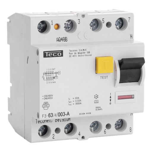 [/F3634003A] Differentialschalter Teco 4P 63A 30mA Type A 3kA