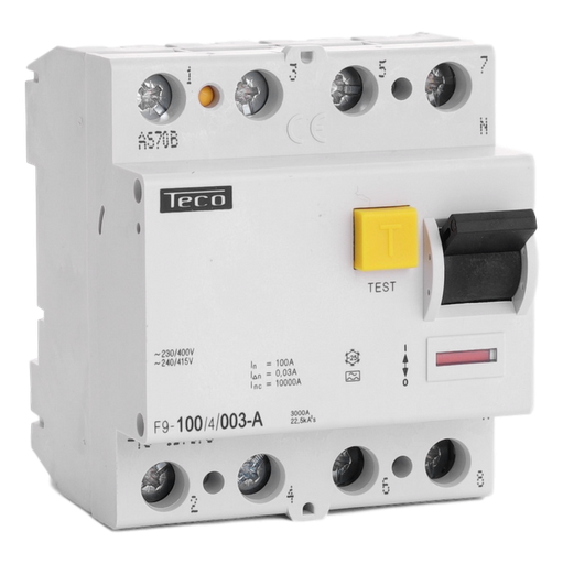 [/F91004003A] Differentialschalter Teco 4P 100A 30mA Type A
