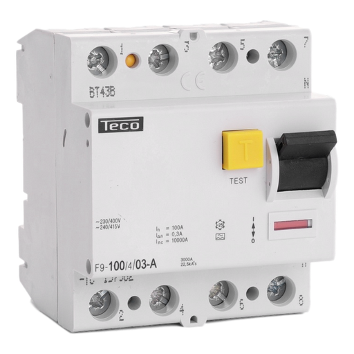 [/F9100403A] Differentialschalter Teco 4P 100A 300mA Type A