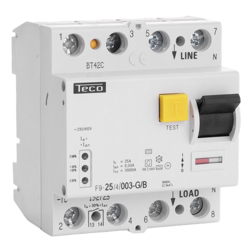 [/F9254003GB] Differentialschalter Teco 4P 25A 30mA Type B