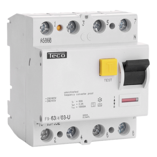 [/F963403U] Differentialschalter Teco 4P 63A 300mA Type A Freq. Reg.