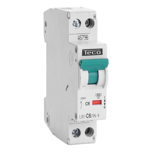 [/L91C61N4] Sicherungsautomat Teco 1N 6A 4,5kA Kurve C 1 Modul