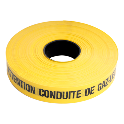 [/RAQ42151977] Waarschuwingsband 0,15mmx40mmx250m Ge/Zw 'Let op gasleiding'
