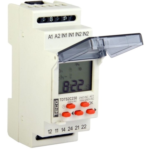 [/TDTS2C230B] Teco digitale Zeitschaltuhr mit Wochenprogr. 2w 16A 230V ausw. Bat.